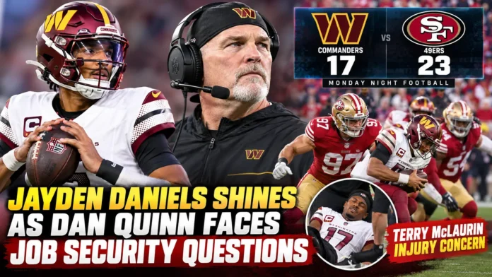 Commanders vs 49ers Monday Night Football 2026 – Jayden Daniels and Dan Quinn after Washington's 23-17 loss Copy